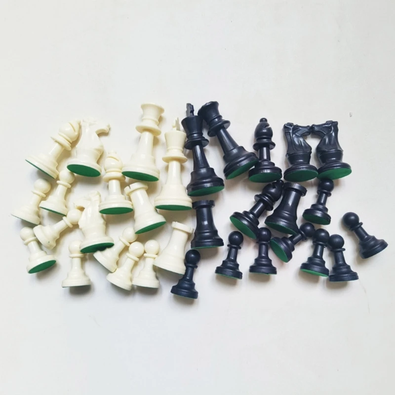 32 Pcs Portable Plastic Chess Pieces Set International Chess Pieces Standard Tournament Chessmen for Adults or Children