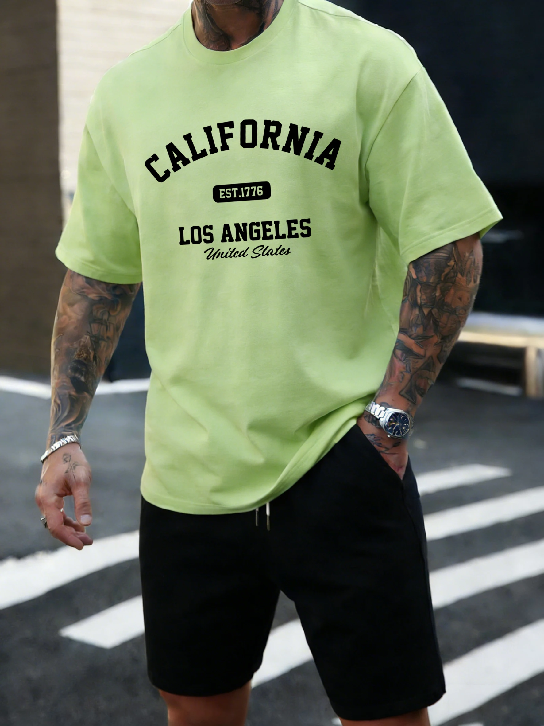 California Los Angeles Est 1776 Herren-T-Shirts, Retro-Mode, weich, kurzärmelig, Sommer, bequemes T-Shirt, Unisex, Baumwolle, lockeres Oberteil