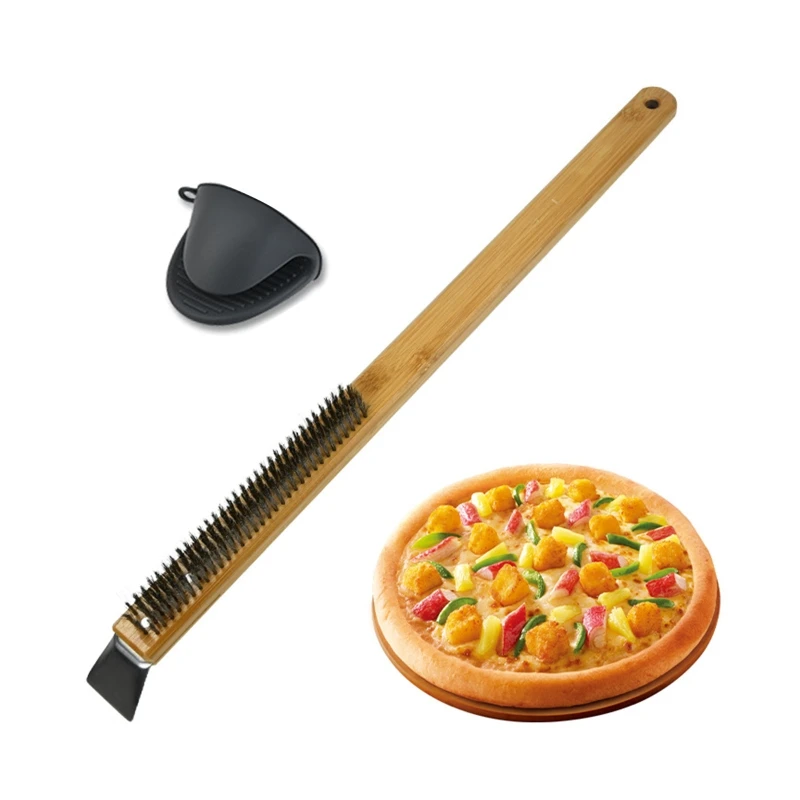 Stainless Wire Pizza Stone Cleaning Brush with Scraper, Barbecue Cleaning Tool