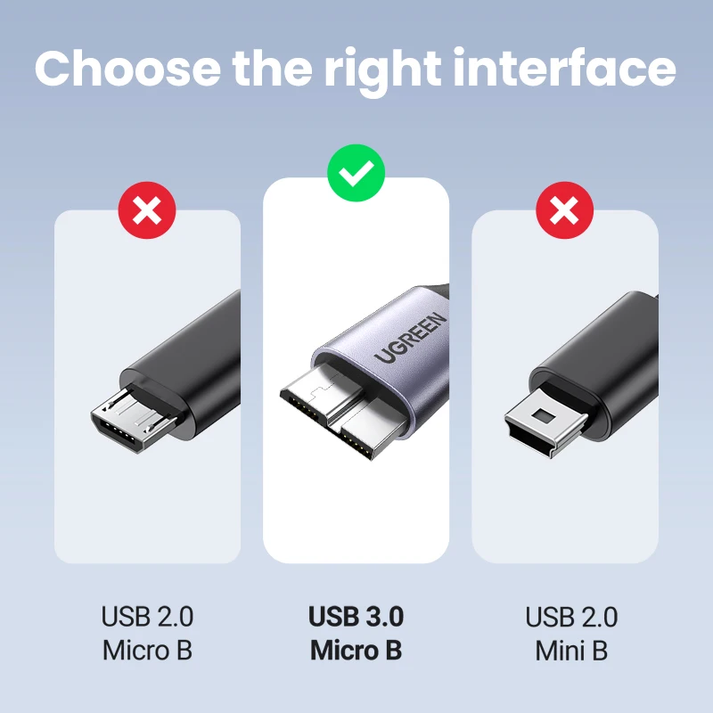 Кабель UGREEN Micro B USB 3,0, 3 А, кабель для быстрой зарядки и передачи данных 5 Гбит/с, внешний кабель HDD, USB шнур для Samsung, жесткого диска, SSD, Sata кабель