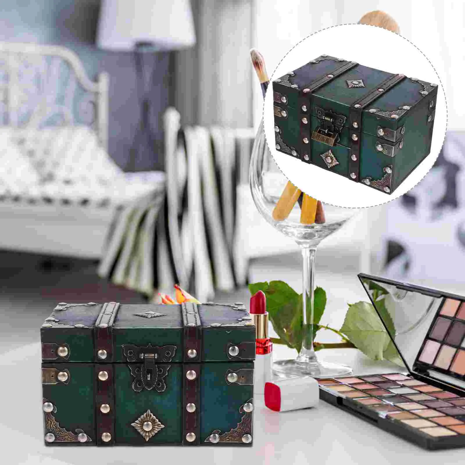 

Vintage Storage Box Boxes Wooden Small Treasure Chest Photo Prop Steampunk Jewelry Organizer For Craft Pirate
