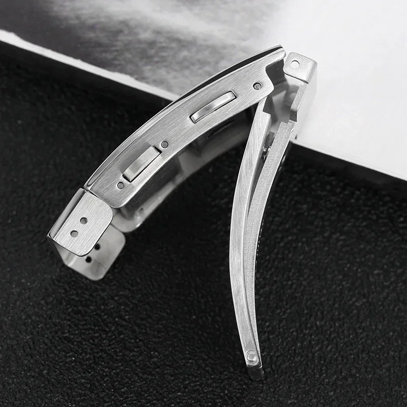 Solid 316L Stainless Steel Brushed Folding Safety Watch Clasp, 18mm or 20mm, with Double Push Extendable Adjustable Buckle