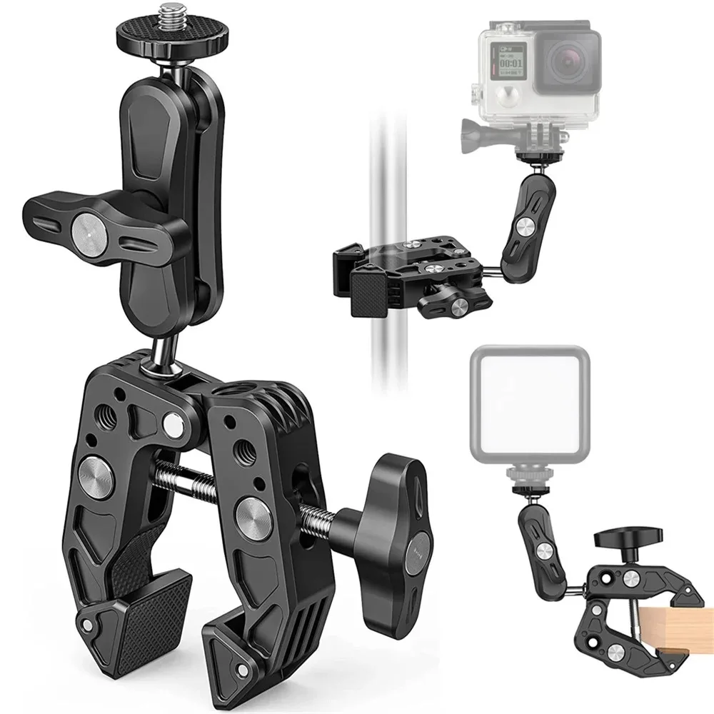 Metal Super Clamp Camera Clamp 360&deg; Ball Head Magic Arm Adapter 1/4" 3/8"hole For Canon Nikon Dslr Camera/gopro/lights