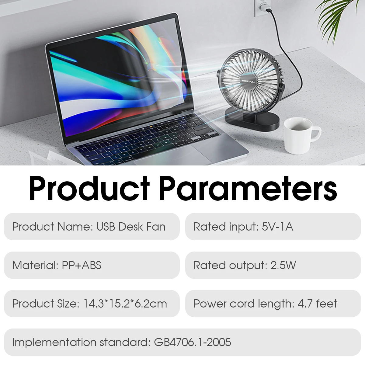 Description Picture 5 of itemDesktop Wall Mounted Mini Electric Fan Mute 3 Speed Adjustment Portable USB Fan For Home Desk Office