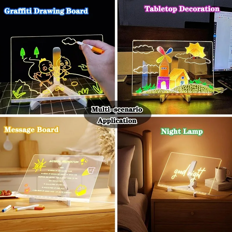 아크릴 LED 라이트업 메시지 보드, 지울 수 있는 DIY 발광 보드 (7가지 색상 펜 포함), 아이들을 위한 완벽한 생일 크리스마스 선물