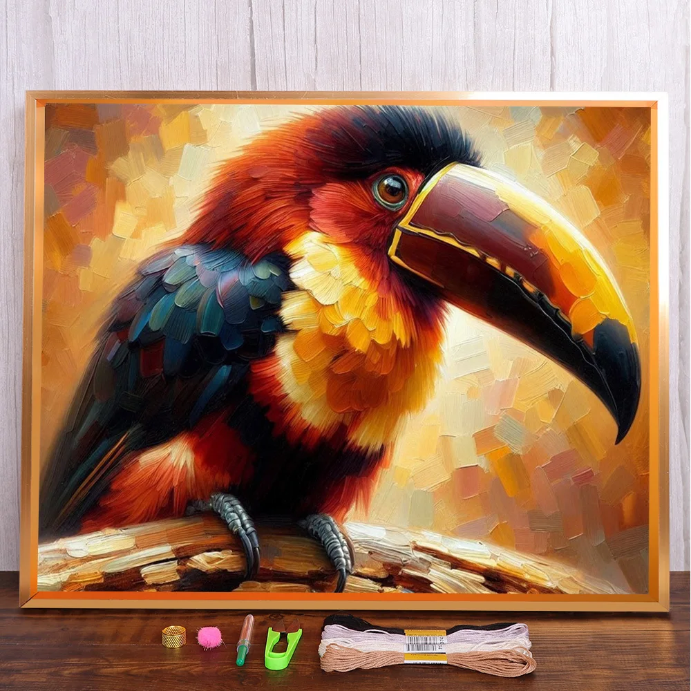 Bird Ramphastos Toco Printed Cross Stitch Embroidery Kit DMC Threads Handiwork Craft Sewing Needlework Gift Home Decor Different