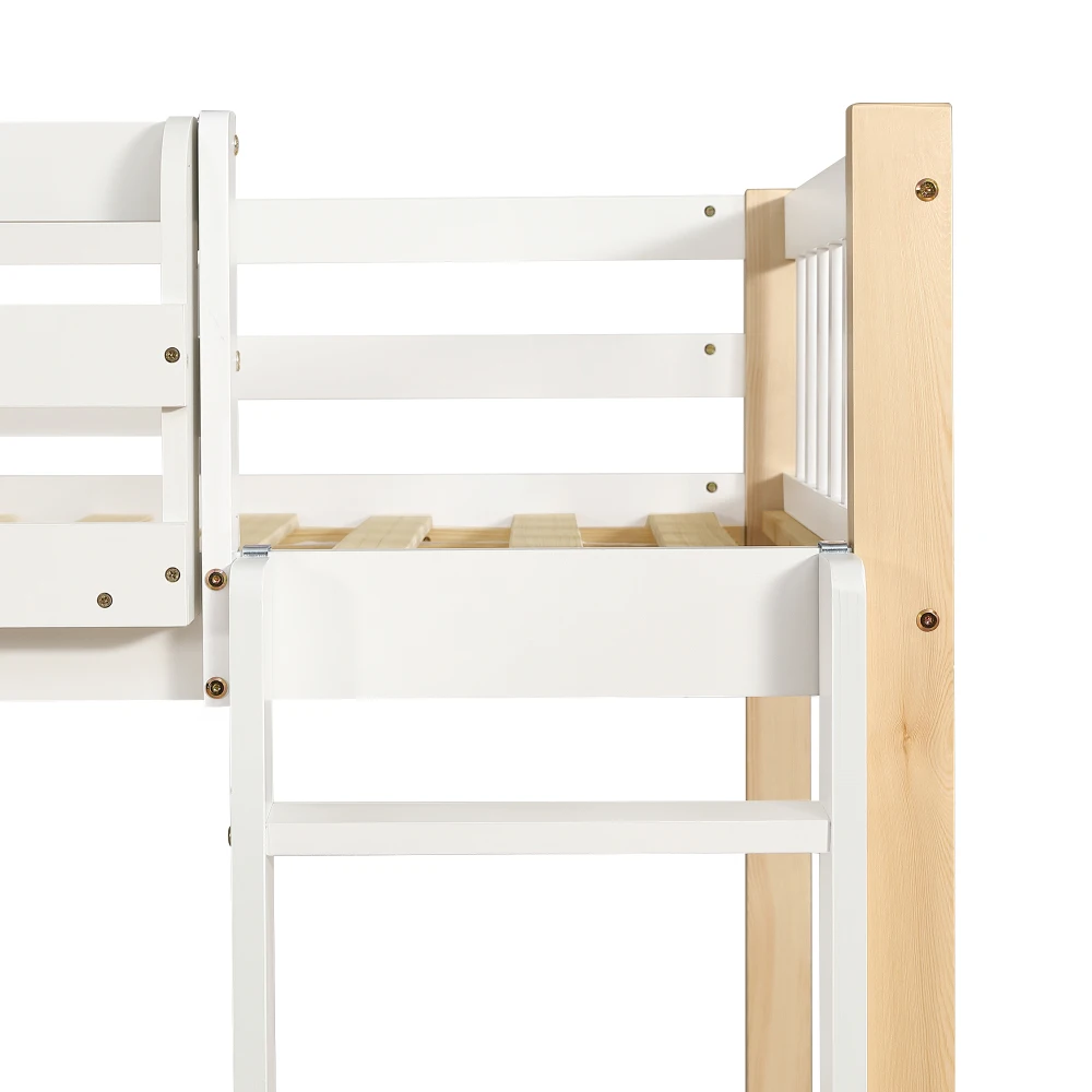 90x200cm Etagenbett, Kinderbett mit Fallschirm und Gitter, mit 4-stufiger Leiter, 6 offene Regale, Kleiderschrank an der Seite, viel Stauraum – Detail 21