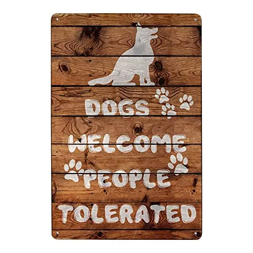 

Retro Metal Tin Sign Dogs Welcome People Tolerated Metal Wall Decor Vintage Man Cave Decor Funny Art Decorative Thick Tinplate f