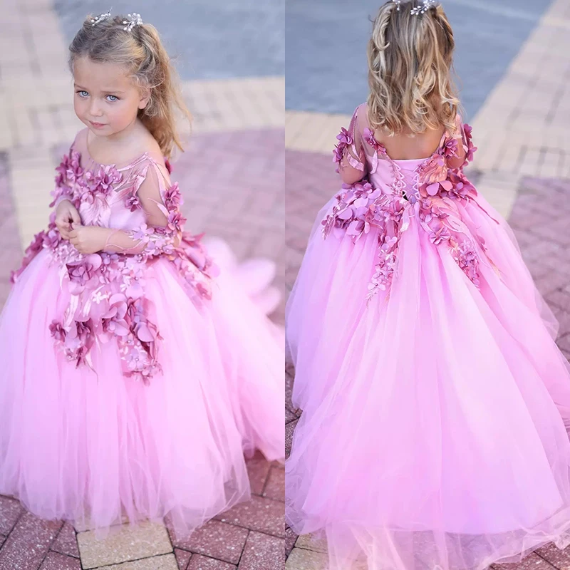 Girls Lavender Puff-Ball Dress with Keyhole Neck | Birthday & Wedding Dress