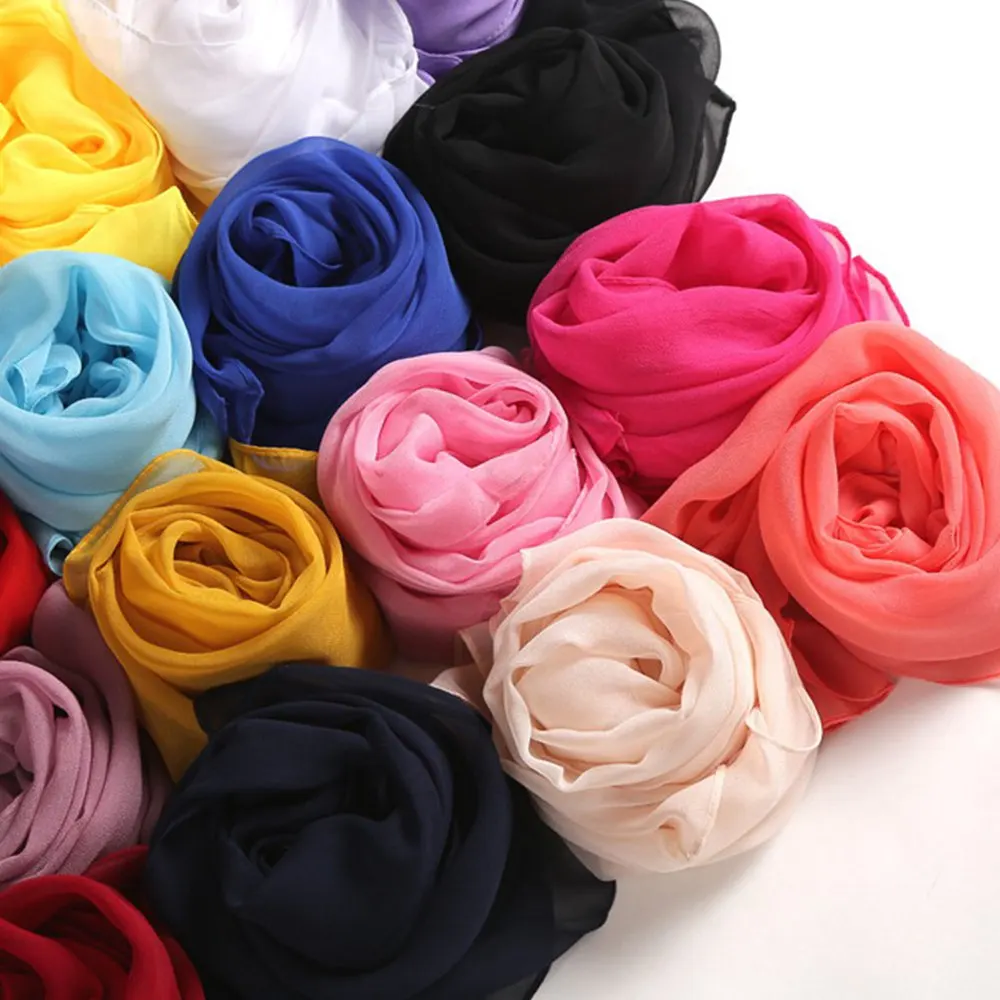 Fashion Four Seasons Women Plain Color Thin Soft Beach Thin Silky Georgette Scarf Shawls Long Wraps Beach Sunscreen Hijab 4
