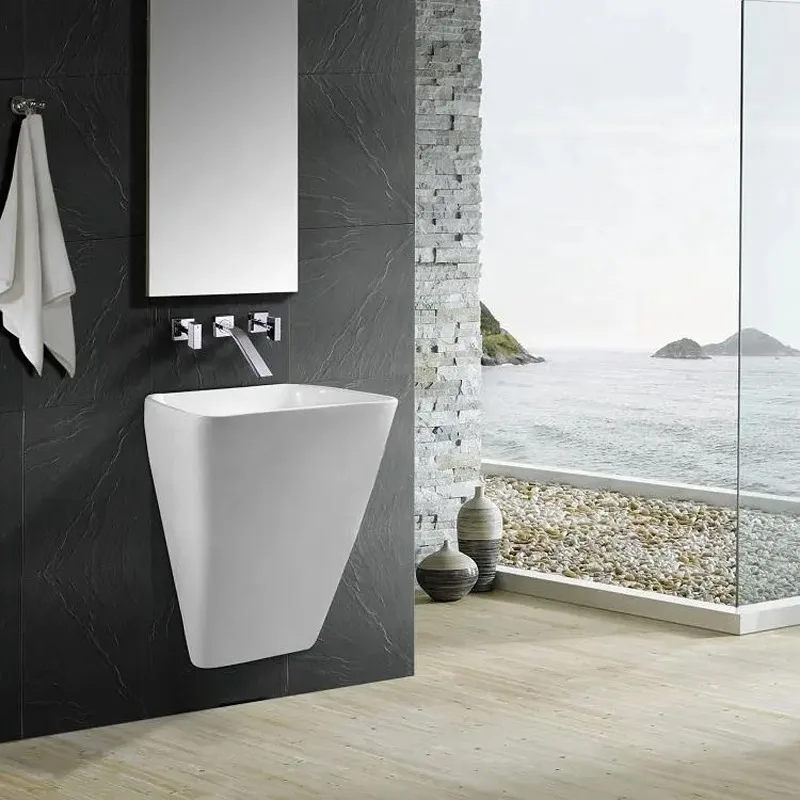 

Ceramic Sinks Bathroom Washing Basin Unique Pedestal Wall Mount Sink Wash Basin Luxury Wall Hung WashBasin With Vanity