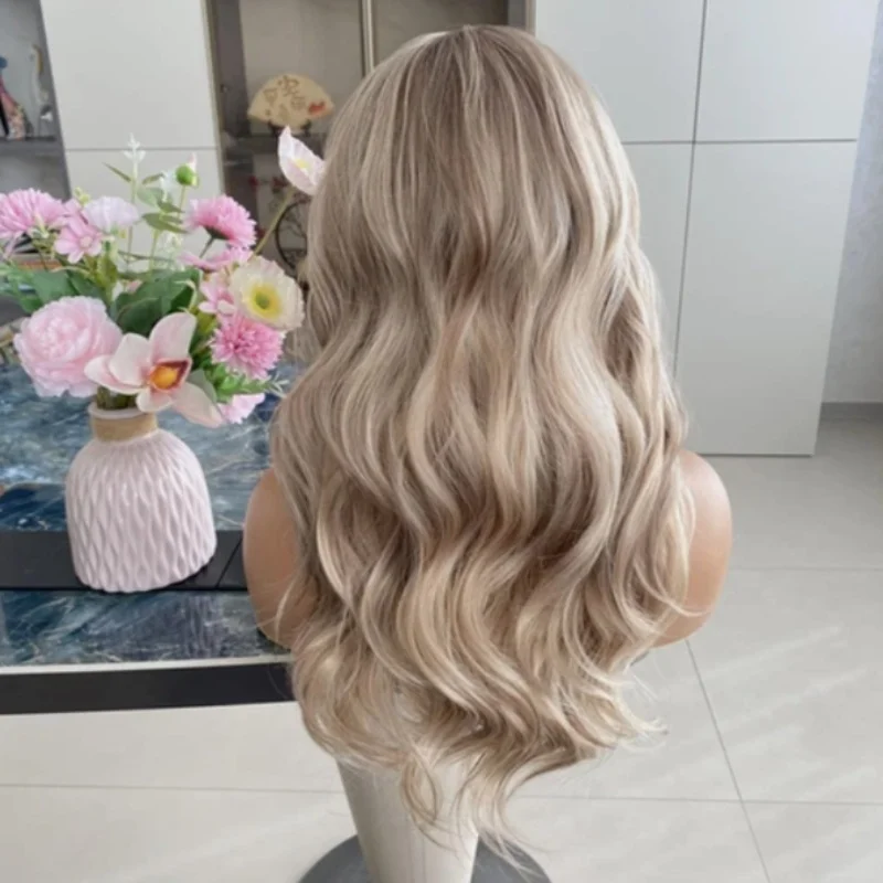 22 Inches Body Wavy Wigs Blonde Highlight Wavy Wigs For Women Synthetic Wig Natural Wig Long Layered Bohemian For Woman
