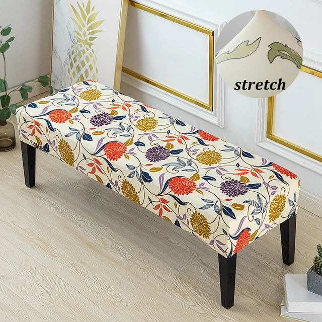 Geometric Long Ottoman Cover All-Inclusive Bench Cover Stretch Spandex Piano Stool Cover Printed Changing Shoes Chair Slipcover