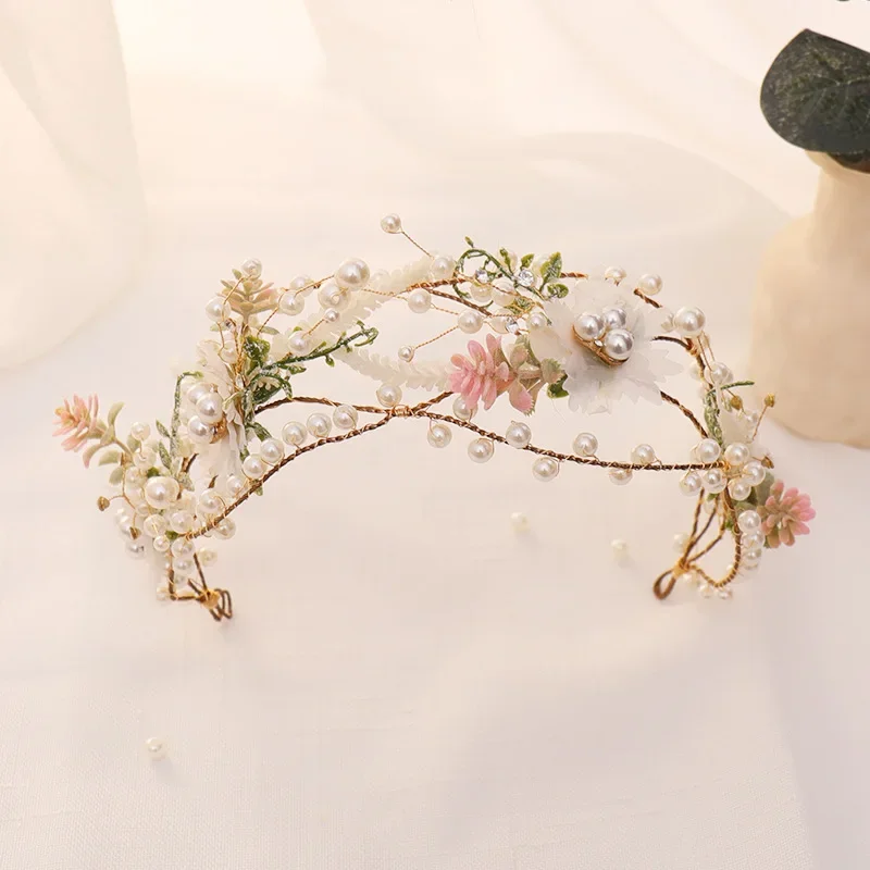 Pearl Flower Leaf Headband Hairband Tiara For Women Bride Wedding Bridal Hair Accessires Jewelry Band Headband