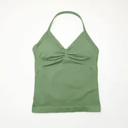 NCLAGEN Women's Strappy Yoga Vest - Impact Longline Sports Top with Stylish Back Design - S (Pistachio green)