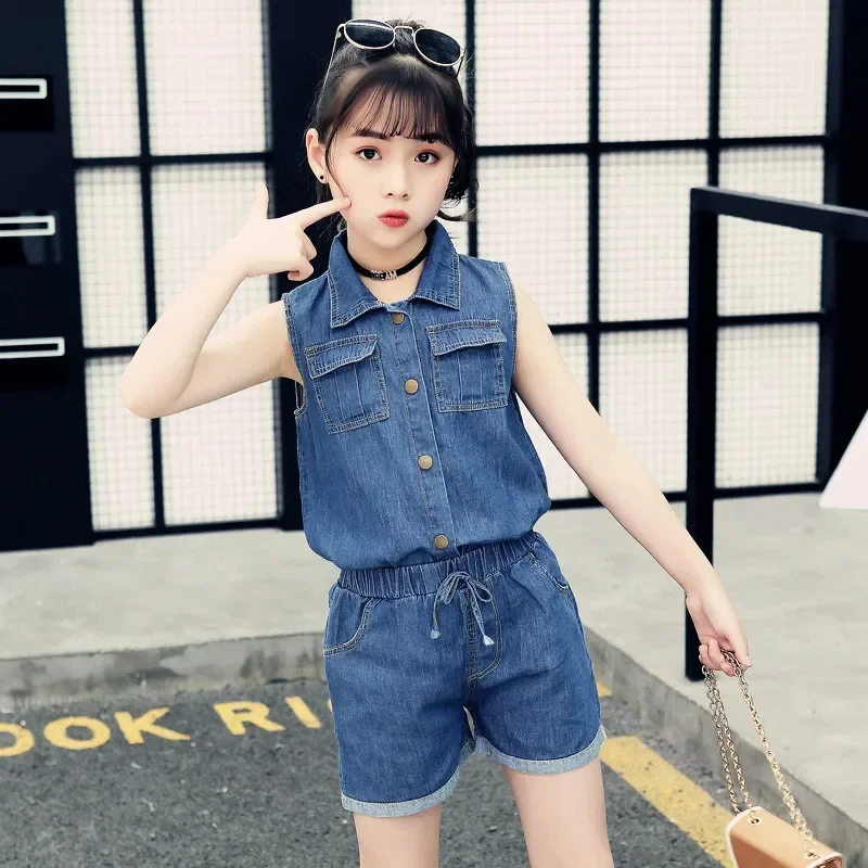 

Kids Clothes for Girls Denim Sets Summer Sleeveless Shirt + Shorts Children Outfits 2Pcs Fashion Baby Girl Clothing Sports Suit
