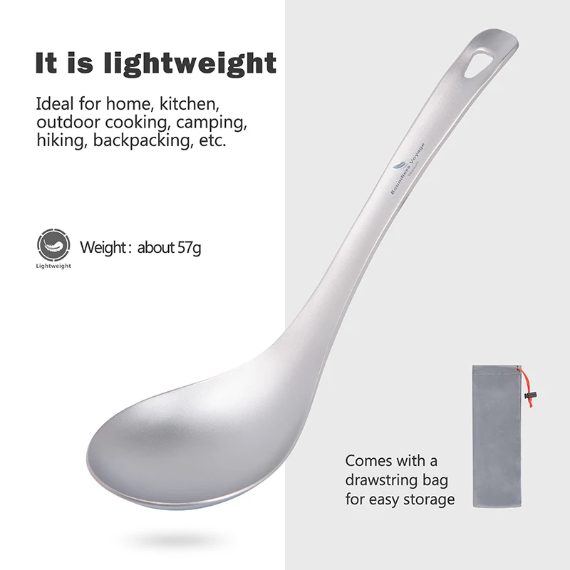 Boundless Voyage Titanium Spoon Tableware Porridge Stew Sauce Deep-bowled Ladle Scoop Cooking Kitchen