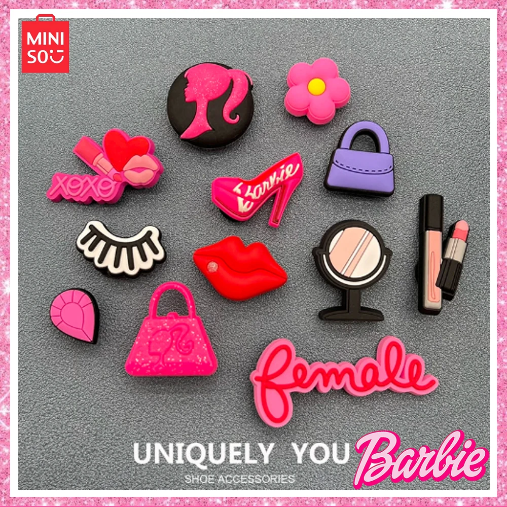 2024 Miniso New Barbie Element Shoe Flower Hole Shoes Rose Red Lip Bag Crocs Accessory Fun Diy Cute Pink Small Simple Decoration