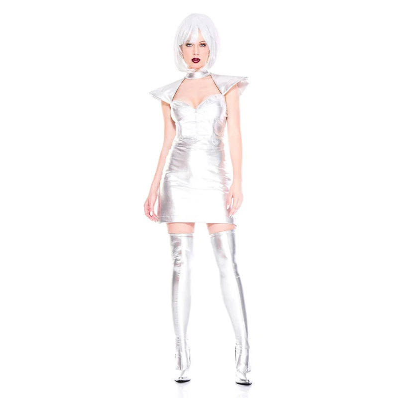 

Space Silver Bodysuit Costume Women Halloween Astronaut Costume Silver Pilot Costumes Cosplay Carnival Fancy Party Dress Outfit