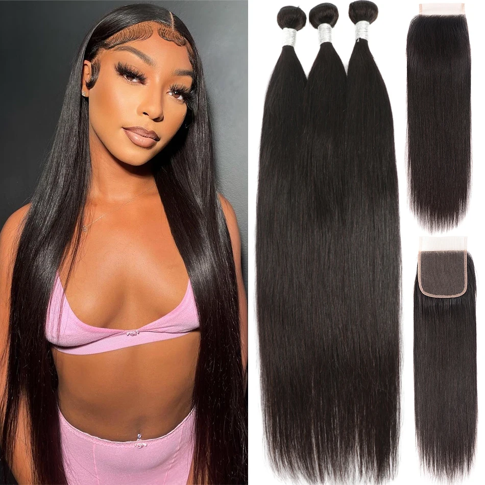 Pacotes retos do cabelo humano com fechamento frontal, Malรกsia, 3 pacotes