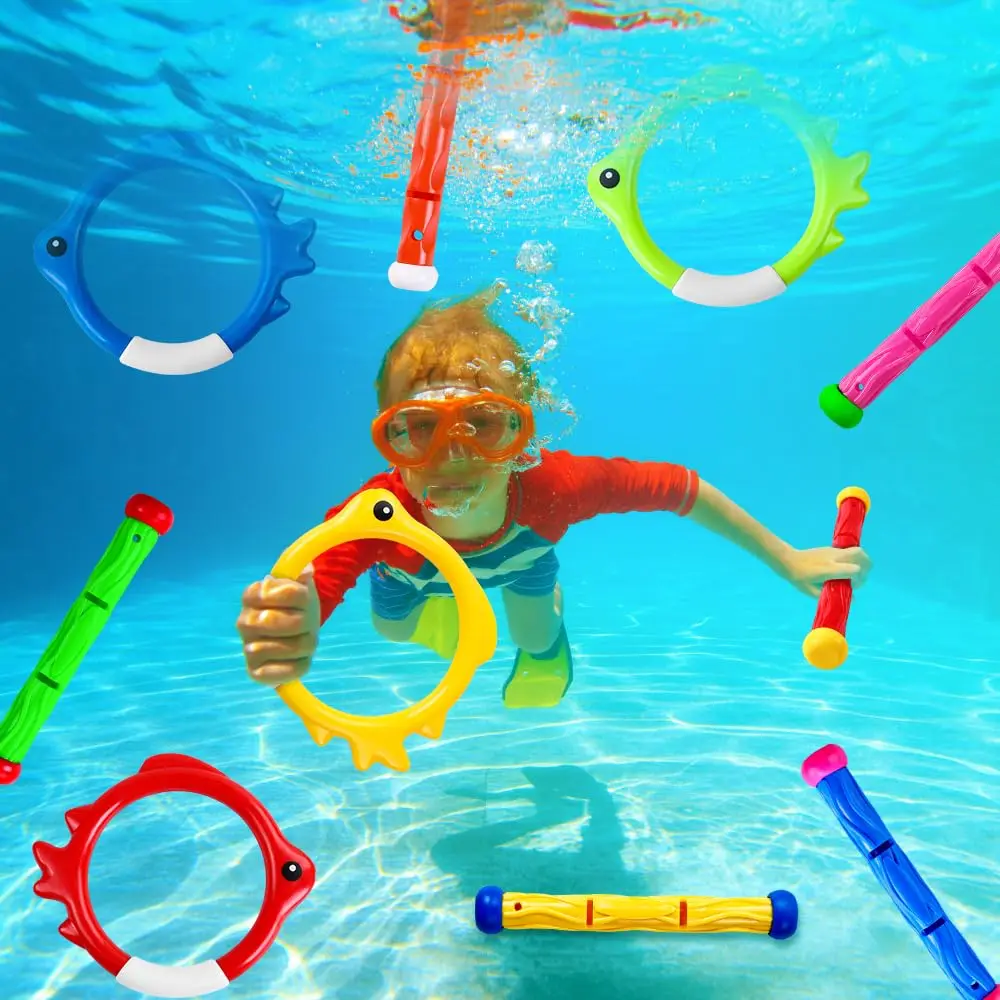 9Pcs Pool Diving Swim Toys Colorful Underwater Training Sinking Throwing Dive Rings Sticks for Kids Summer Swimming Party Game