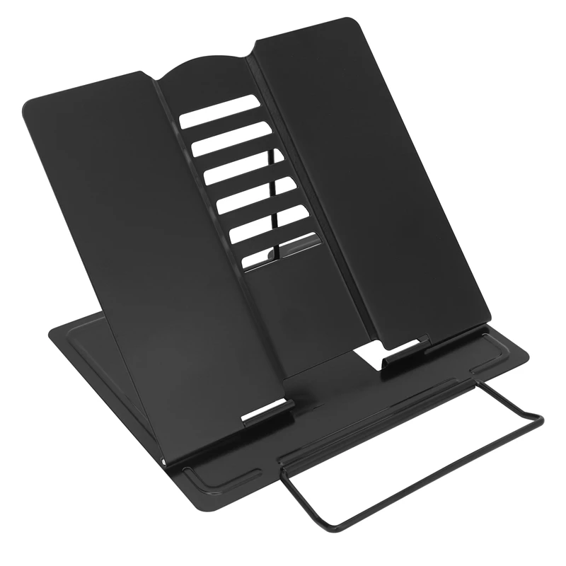 

NEW-Desk Book Stand Metal Reading Rest Book Holder Angle Adjustable Stand Document Holder Portable Sturdy Lightweight(Black)