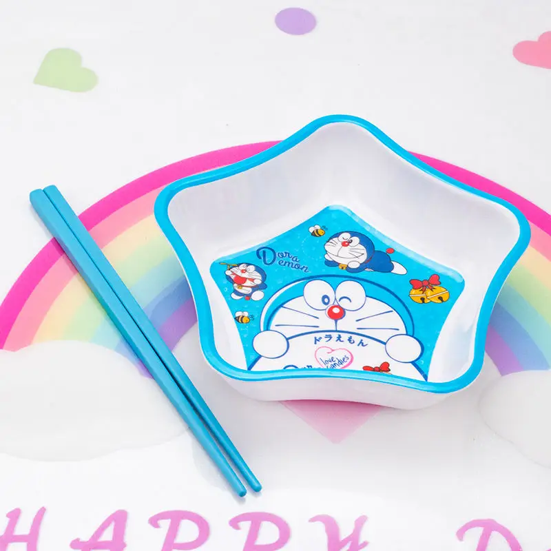 Doraemon Dorami Cartoon Anime Geschirr Baby Haushalt Anti-Drop und Anti-Verbrühungen Abschnitt Teller Schüssel Löffel und Stäbchen Set – Detail 12