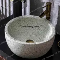 อ่างล้างหน้าแบบตั้งพื้นสำหรับระเบียงกลางแจ้ง สไตล์ย้อนยุค ดีไซน์สร้างสรรค์ ผิวแบบฝ้า ลายหินเทียม พร้อมก๊อกน้ำ 2