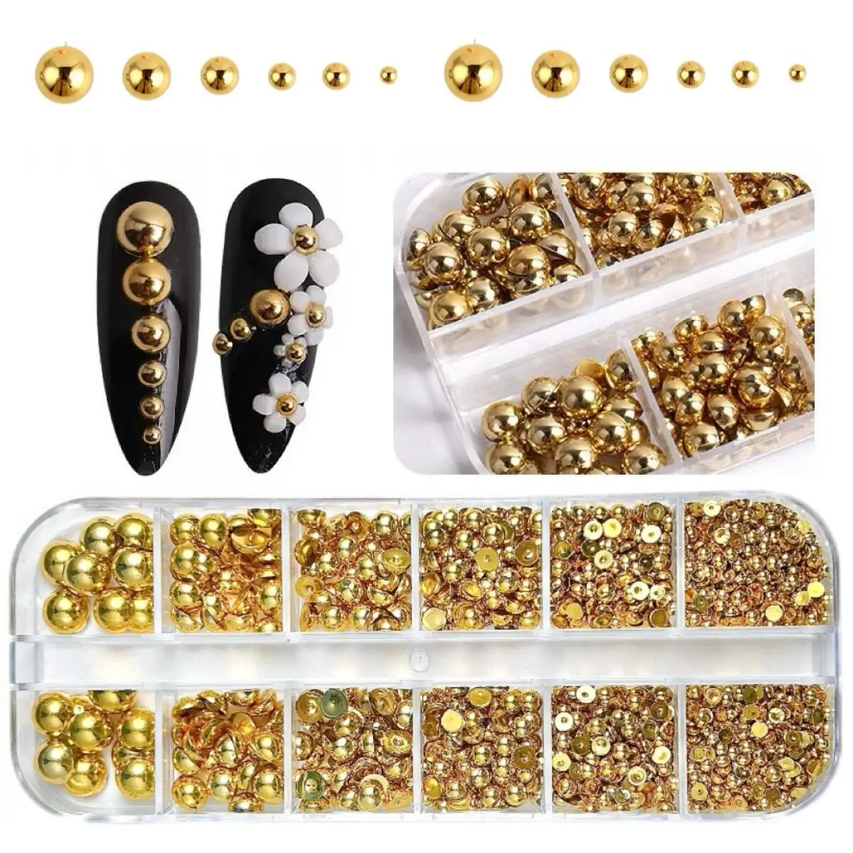 Multicolor 3D Pearl Nail Charms - Flat Bottom Art Decorations