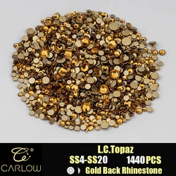 Shiny Gold Back Glass Crystal Rhinestones for DIY Crafts and Nail Art - 1440 Pieces (Light Colorado Topaz)