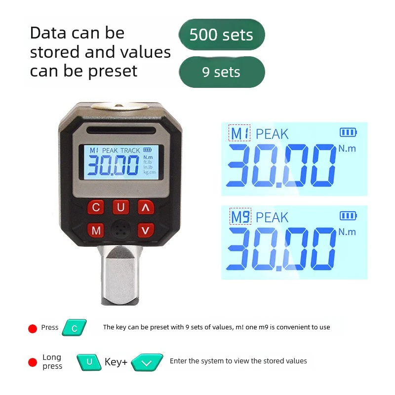디지털 토크 어댑터 키트 1/2인치 드라이브 10-400Nm ±2% 500 메모리 9 프리셋 자전거/자동차/산업용 토크 테스터