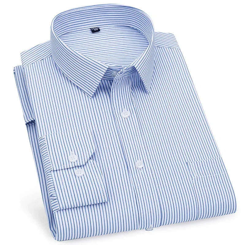 Mens Dress Shirt Mens Long Sleeved Shirt Casual Business Classic Striped Plaid Checked Purple Blue Male Social Dress Shirts for Man Button Shirt