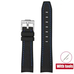 20mm Premium Diving Strap - Arc Curved End TPU Rubber Bracelet with Watch Band Tools - 20mm (Black Blue line)
