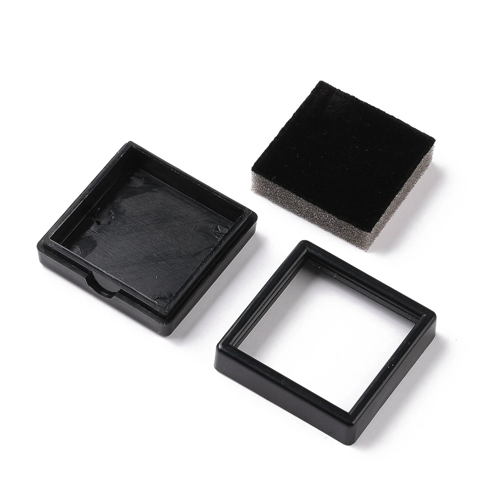 20pcs Square Plastic Diamond Presentation Box 2 Colors Small Window DIY Jewelry Dispaly Case Supplies with Sponge 4.1x4.1x1.6cm