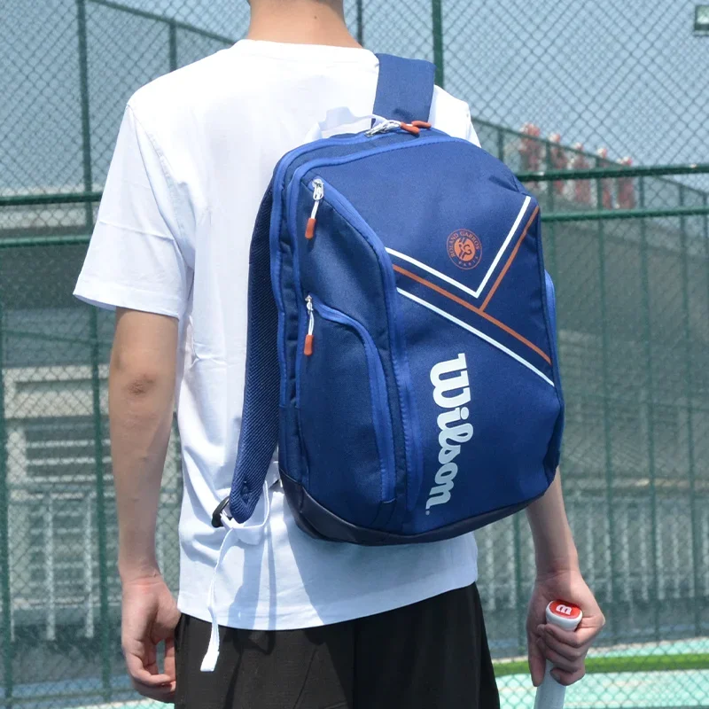 Wilson Super Tour Tennis Backpack RG France Open Sport Tennis Bag Hold 2 Racquet with Thermoguard Pocket Navy Blue WR8018301001