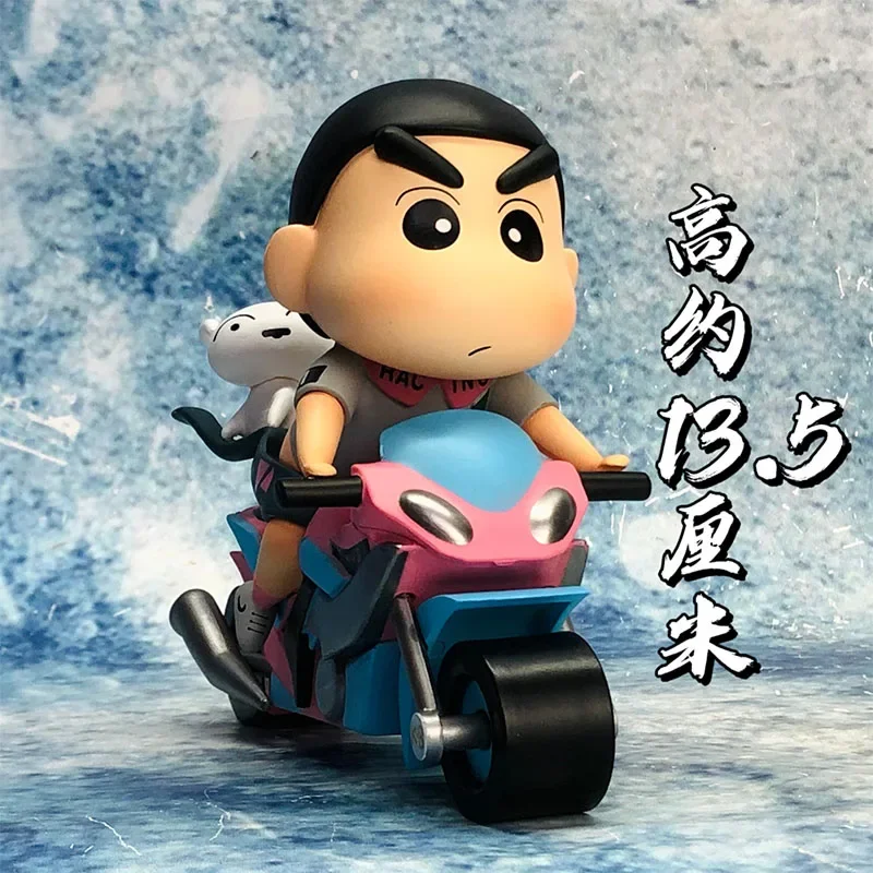 

New 13.5cm Crayon Shin-Chan Gk Locomotive Nohara Shinnosuke Small Motorcycle Tires Are Movable Hand Model Ornaments Collect Gift