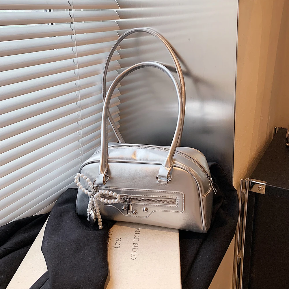 Elegant PU Leather Underarm Bags For Women 2024 Fashion Retro y2k Bow Pearl Shoulder Bag Clutch Purse Lady Handbags And Purses