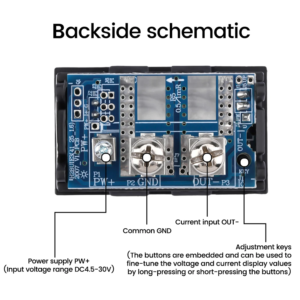 DC4.5-30V 30A 50A 미니 디지털 전압 Ammeter 3 비트 0.28 듀얼 LED 전압 전류 미터 볼트 검출기 테스터 내장 션트