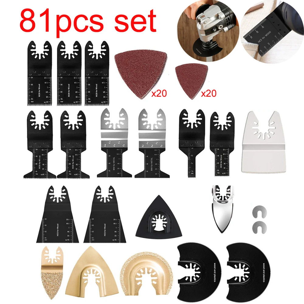 

81/68Pcs Quick Change Oscillating Multi Tool Saw Blade Set for Renovator Trimmer Power Tools Universal Wood Cutting Blade
