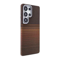 Carbon Fiber Texture Mag - Safe Compatible Case with Magnetic Wireless Charging and Alloy Lens Protection - Hard Cover - Galaxy S23 Ultra (Browm Mag - safe)