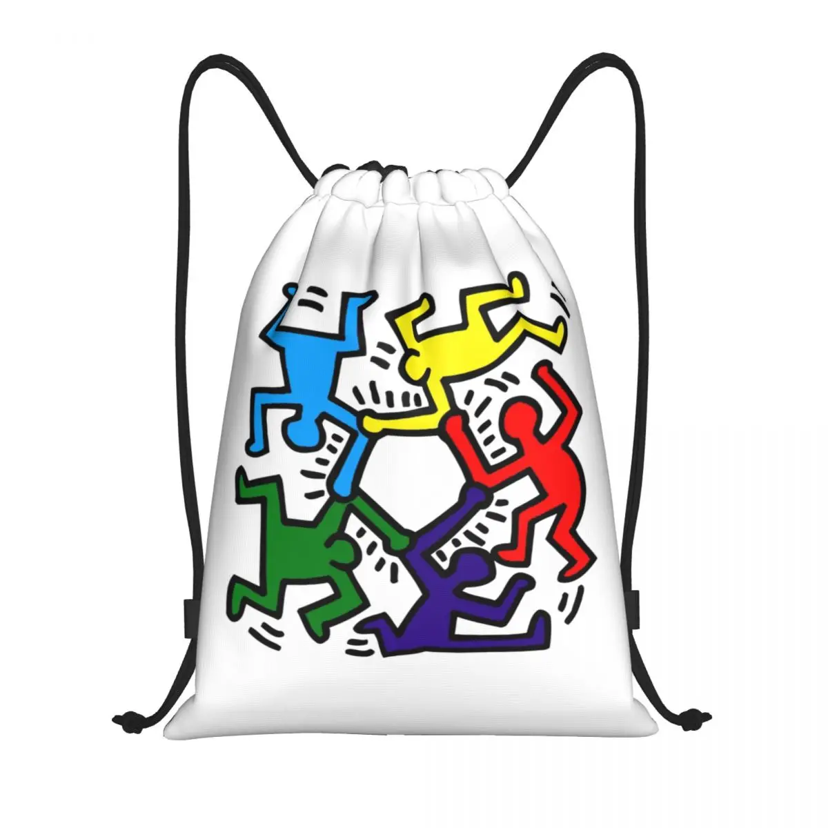 

Custom Funny Graffiti Figures Drawstring Bag Lightweight Geometric Abstract Haring Paintings Art Sports Gym Storage Backpack