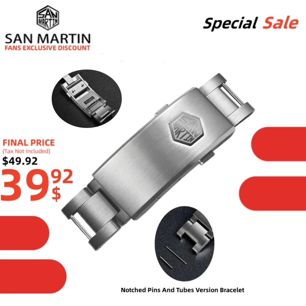 San Martin 16mm New Fly Micro Adjust Clasp Solid 316L Stainless Steel Folding For 3-Link Watch Bracelet Buckle Quality BK1642