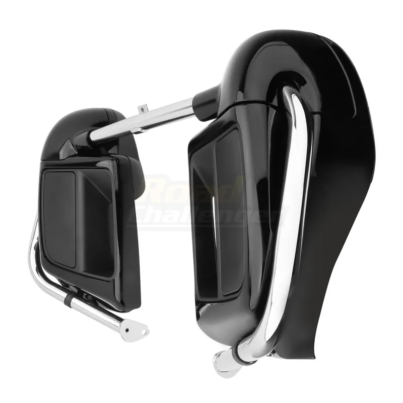 Vivid Black Lower Vented Leg Fairings + Chrome Crash Bar Guard For Harley Touring 2009-2013 Models