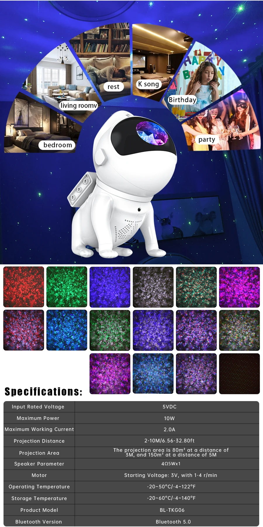Star Projector Galaxy Night Light Space Dog LED Starry Nebula E-sports Atmosphere Lamp with Bluetooth Speaker APP Remote Control