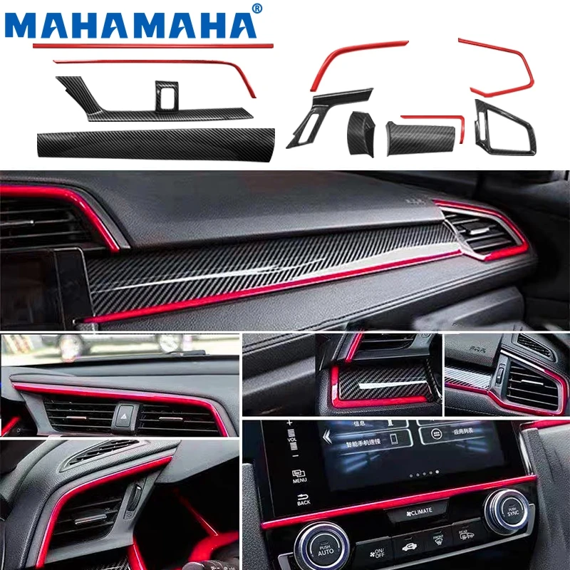 

11Pcs For Honda Civic Seden 2016 2017 2018 2019 2020 Carbon Fiber Car Console Center Dashboard Cover Trim Decorative Stickers