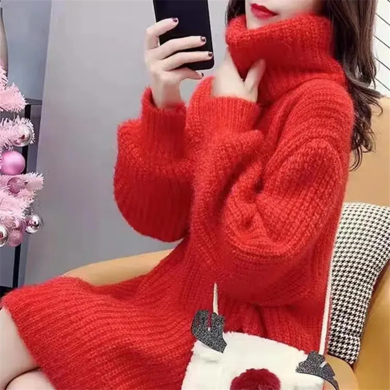 Robe Pull Rouge Col Roulé - Taille S - Occasion Très Bon état