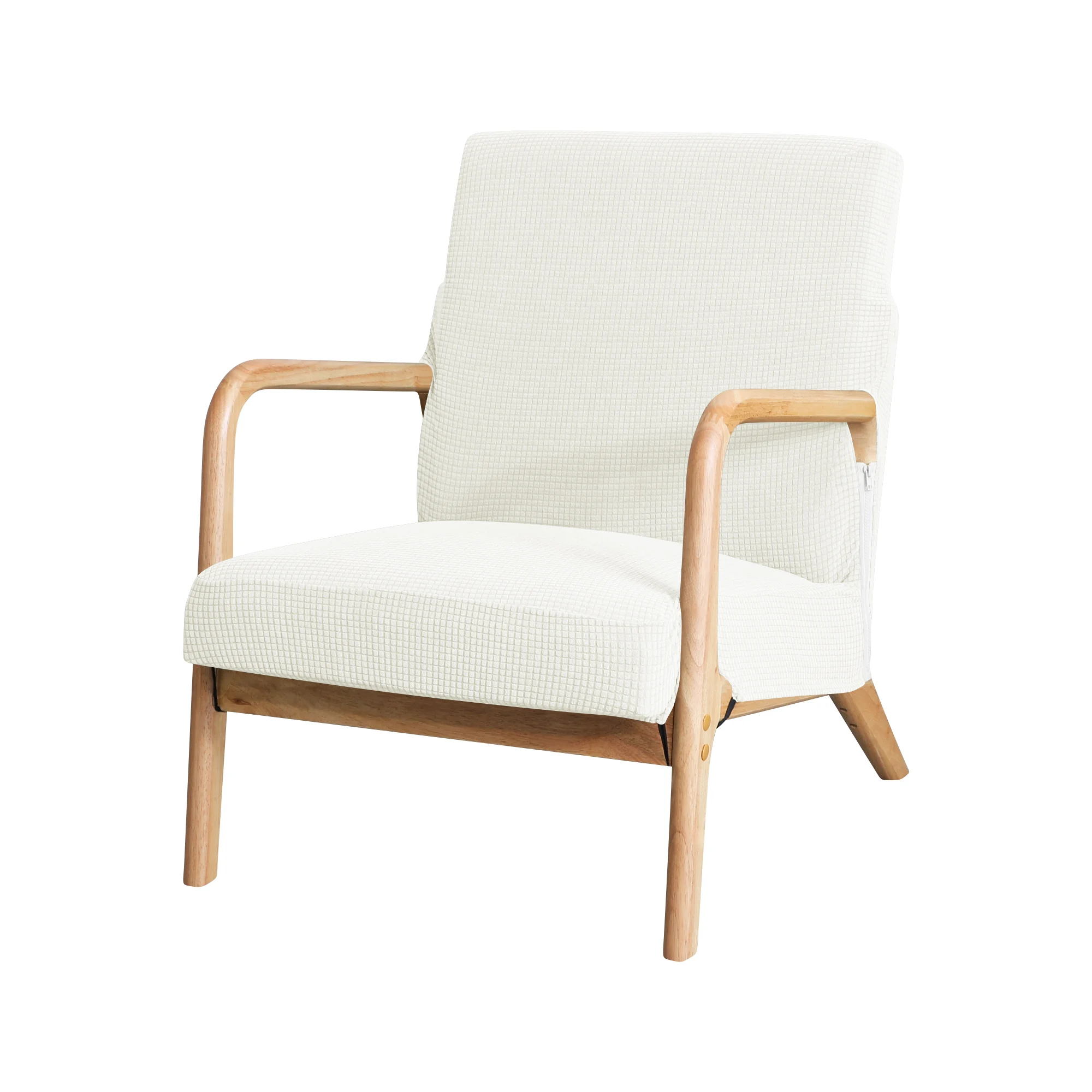 Water-Resistant Jacquard Armchair Slipcover - Solid Color Stretch Furniture Cover with Zipper