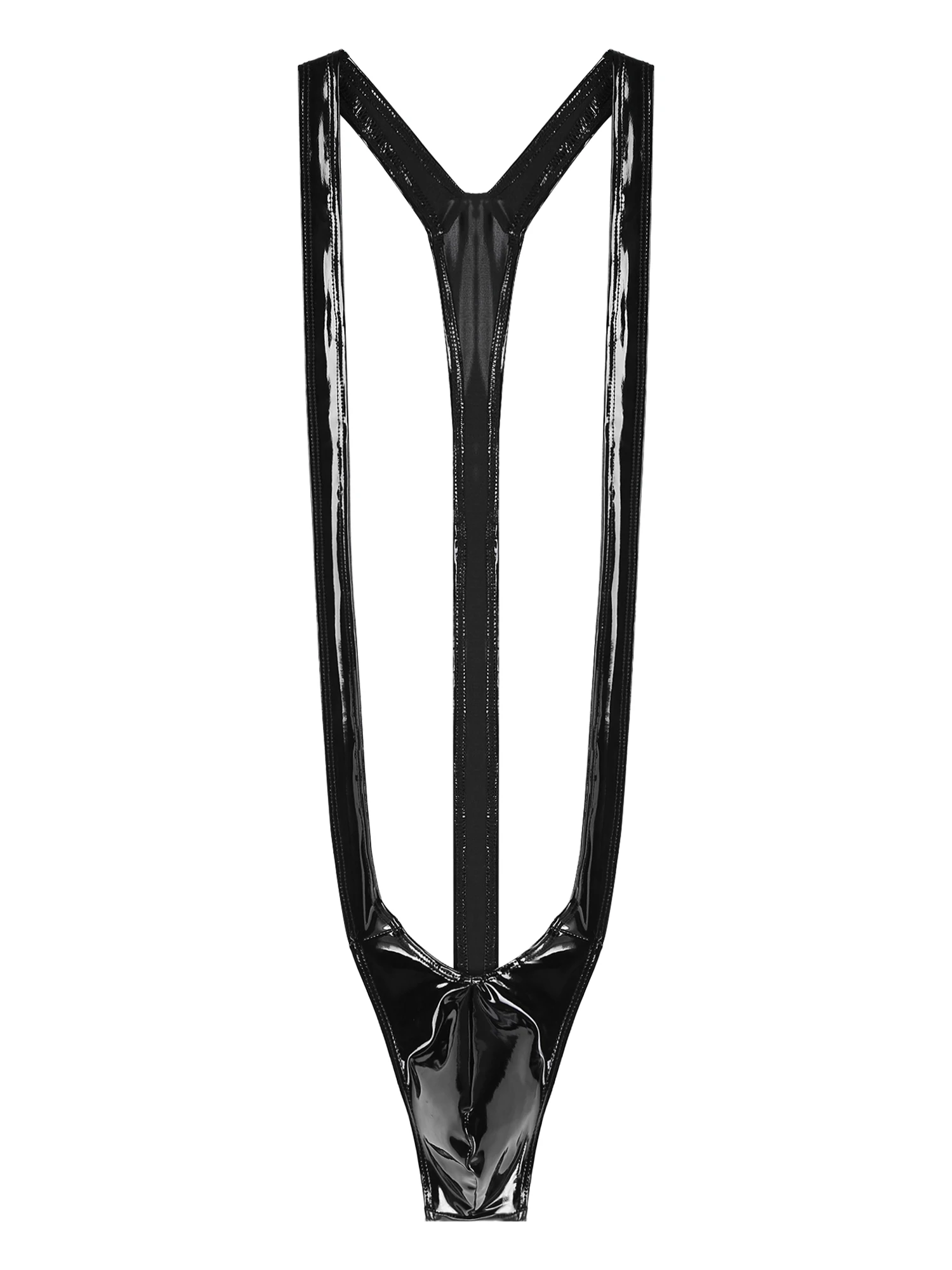 Mens Lingerie Deep U Patent Leather Body Lingerie Mankini Costume Bulge Pouch Perizoma Body Intimo Maschile Mankini Costume