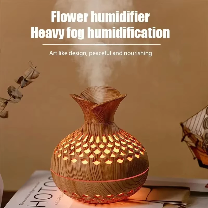 Wood Grain Mini Vase Air Humidifier USB Electric Ultrasonic Water Aroma Essential Oil Diffuser Home Room Fragrance Air Purifier 6