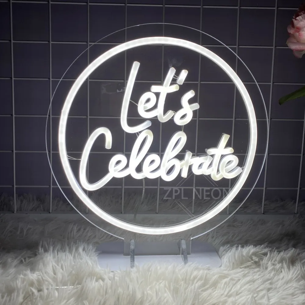 Let's Celebrate Neon Signs Wedding Decor Birthday Party Guest Table Lamp Neon Lights Led Signs USB Neon Night Light For Bar Cafe